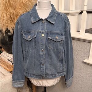 Rebecca Minkoff Cuffed Bedazzled Button-Down Denim Jacket – Size L